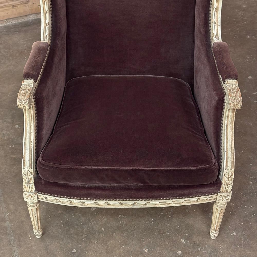 Pair Antique French Louis XVI Painted Bergeres ~ Armchairs For Sale 3