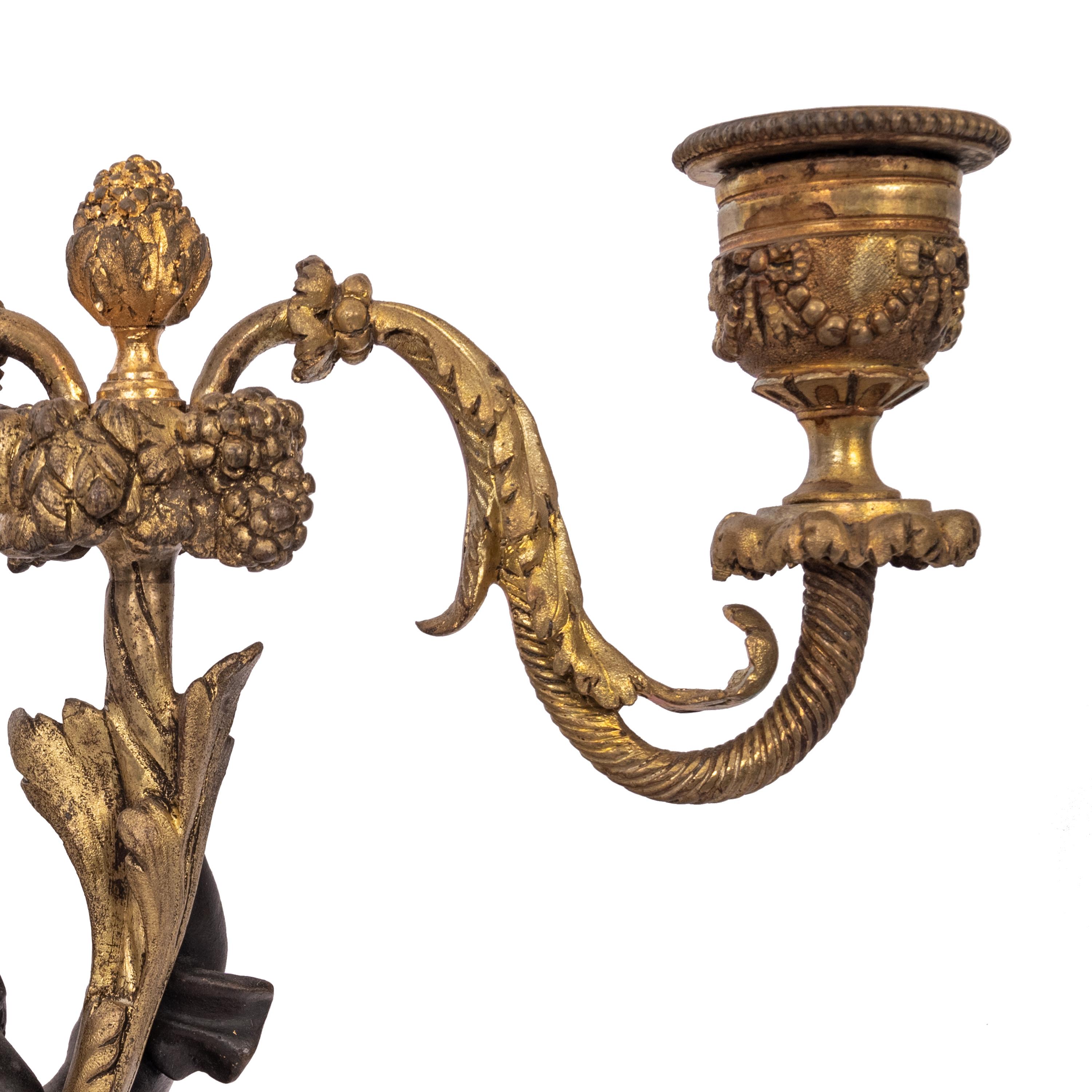 Pair Antique French Louis XVI Parcel-Gilt Bronze & Marble Putti Candelarbra 1870 For Sale 5