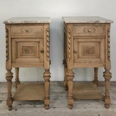 Pair of Antique French Louis XVI Stripped Marble Top Nightstands