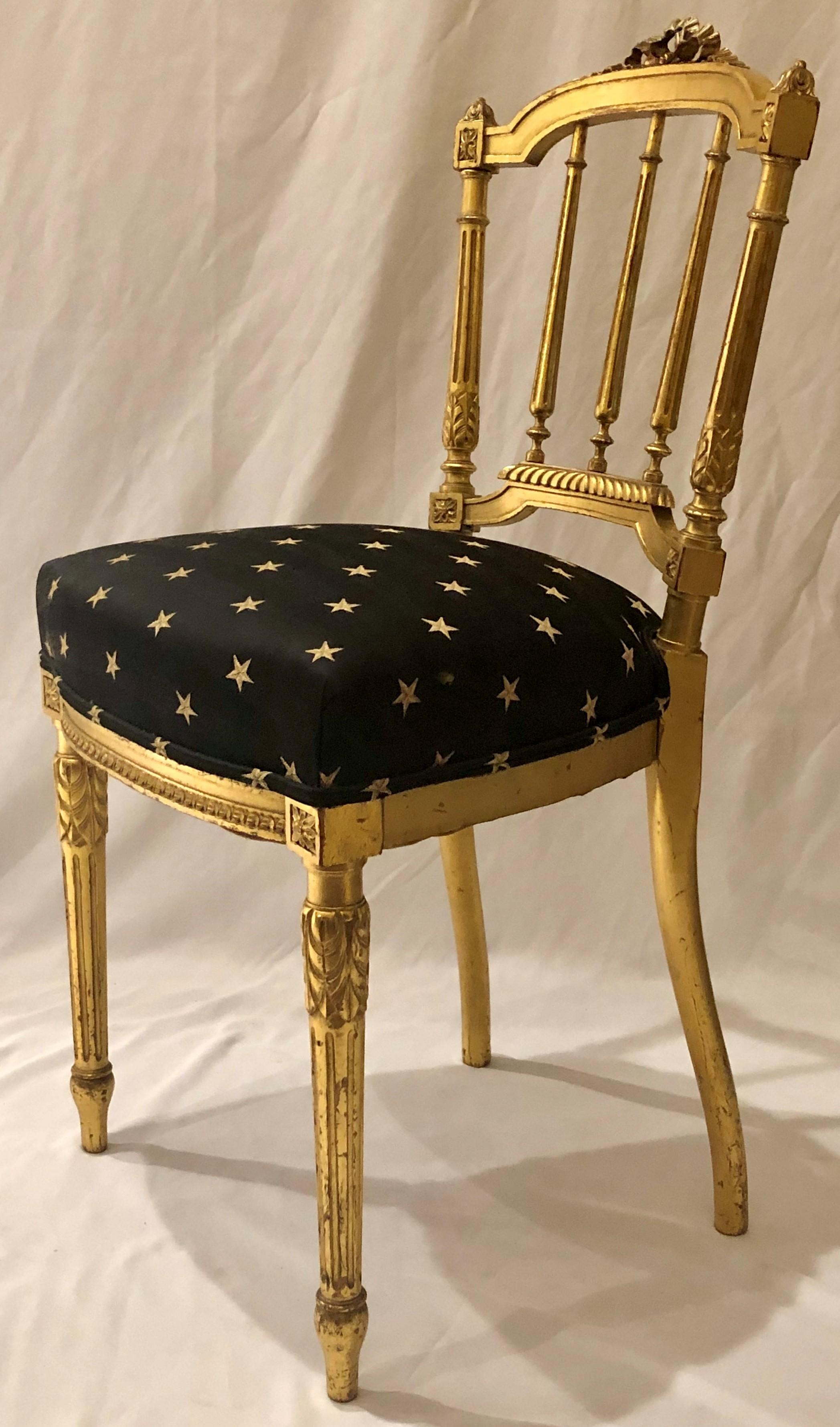 Pair of Antique French Louis XVI Style Gold Side Chairs, circa 1880 In Good Condition In New Orleans, LA