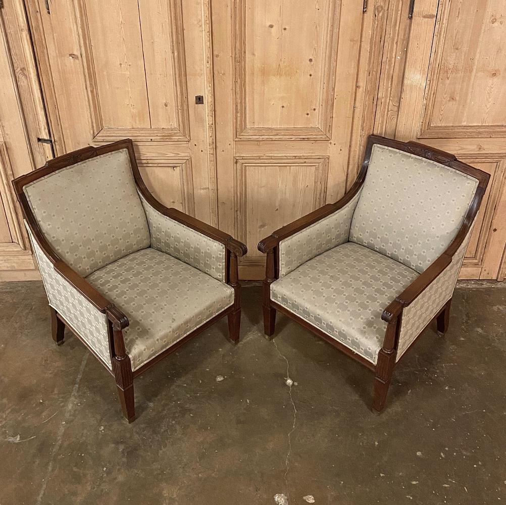 Pair Antique French Louis XVI Walnut Armchairs, Bergeres For Sale 5