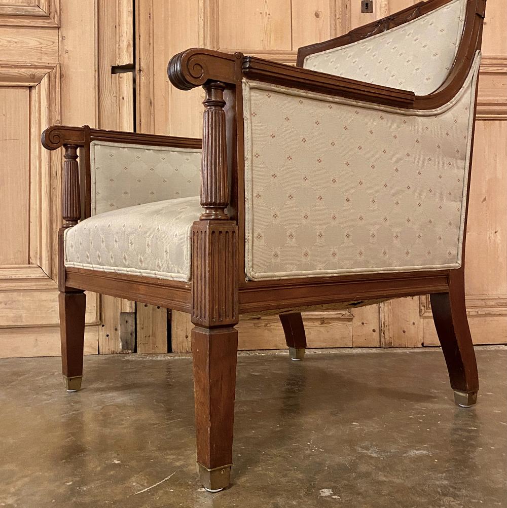 Pair Antique French Louis XVI Walnut Armchairs, Bergeres For Sale 8