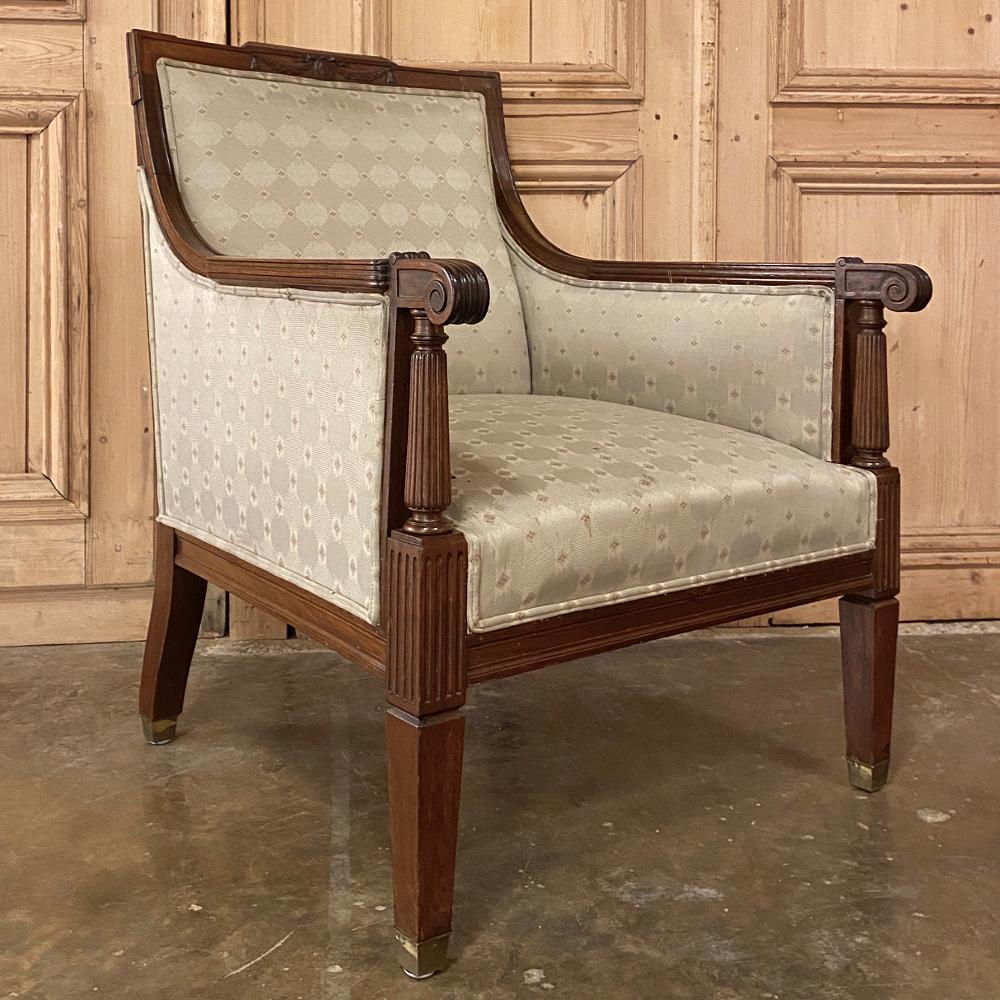 Pair Antique French Louis XVI Walnut Armchairs, Bergeres For Sale 2