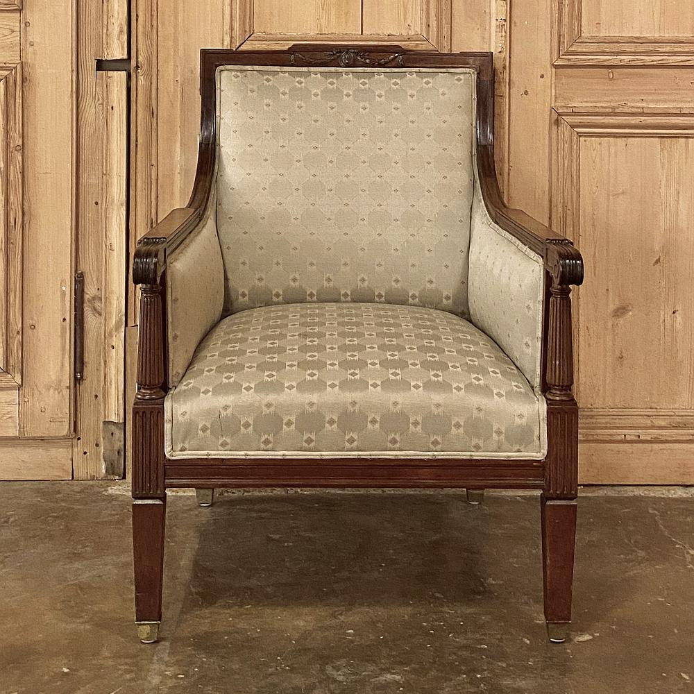 Pair Antique French Louis XVI Walnut Armchairs, Bergeres For Sale 4