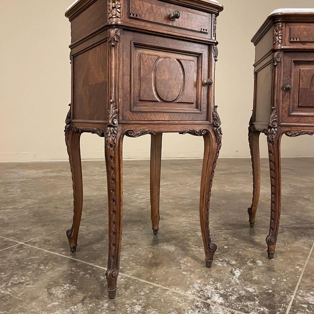 Pair Antique French Louis XVI Walnut Marble Top Nightstands 6