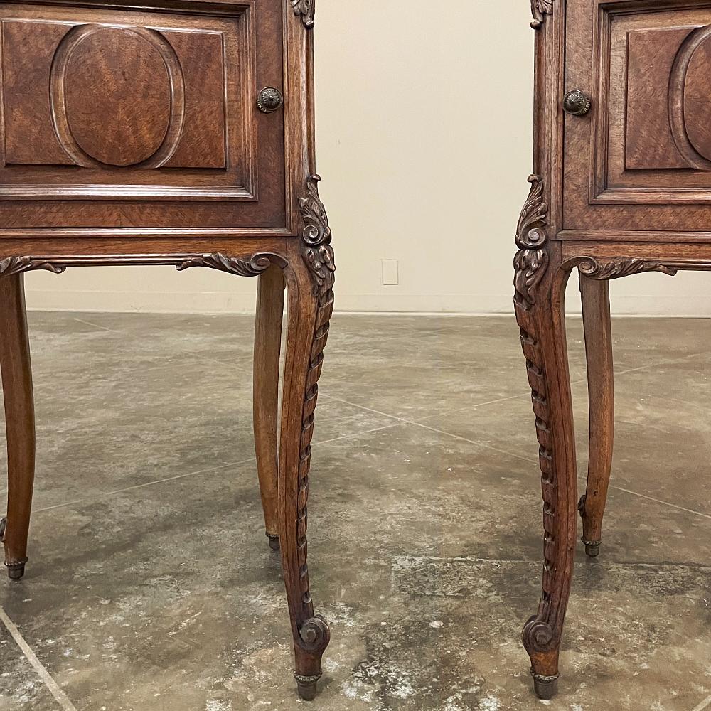 Pair Antique French Louis XVI Walnut Marble Top Nightstands 7
