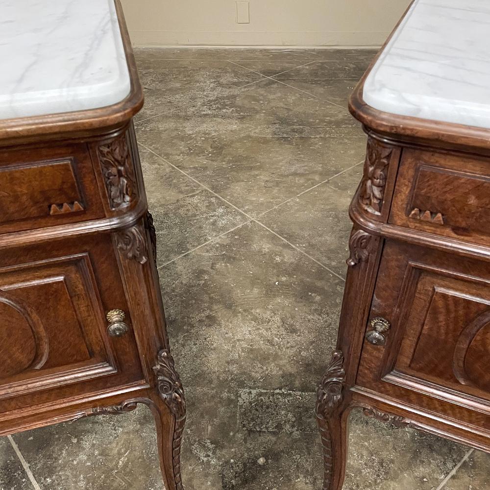 Pair Antique French Louis XVI Walnut Marble Top Nightstands 8