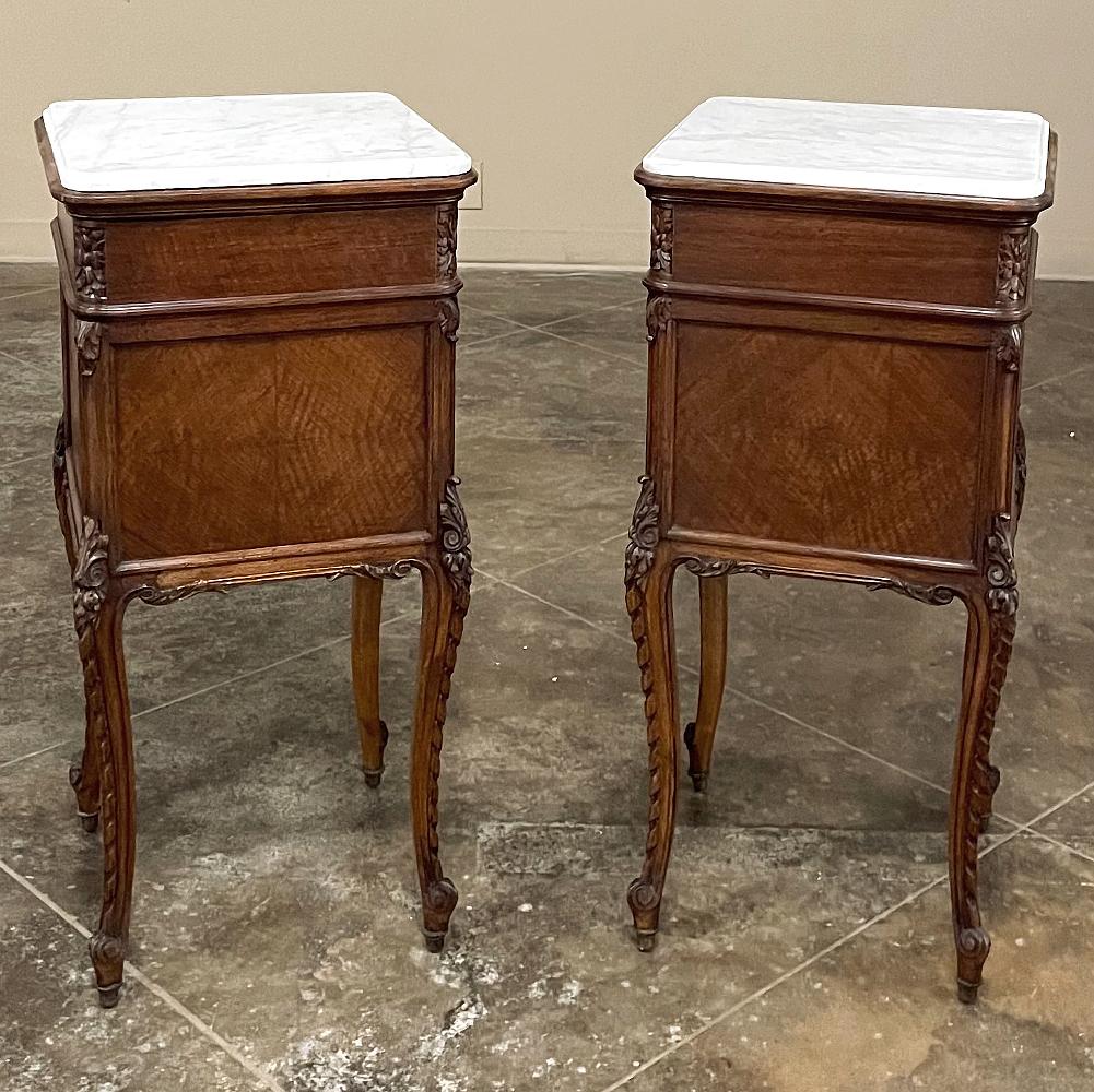 Pair Antique French Louis XVI Walnut Marble Top Nightstands 10
