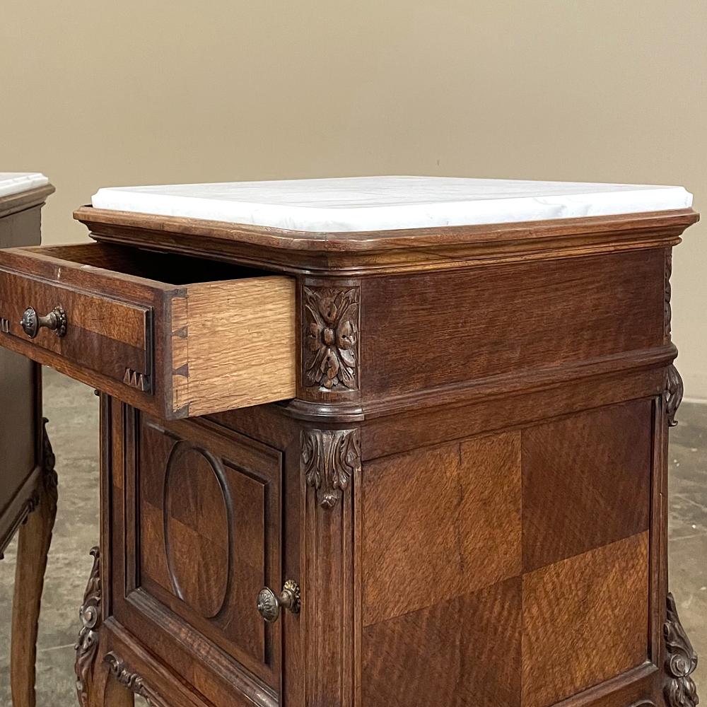 Pair Antique French Louis XVI Walnut Marble Top Nightstands 2