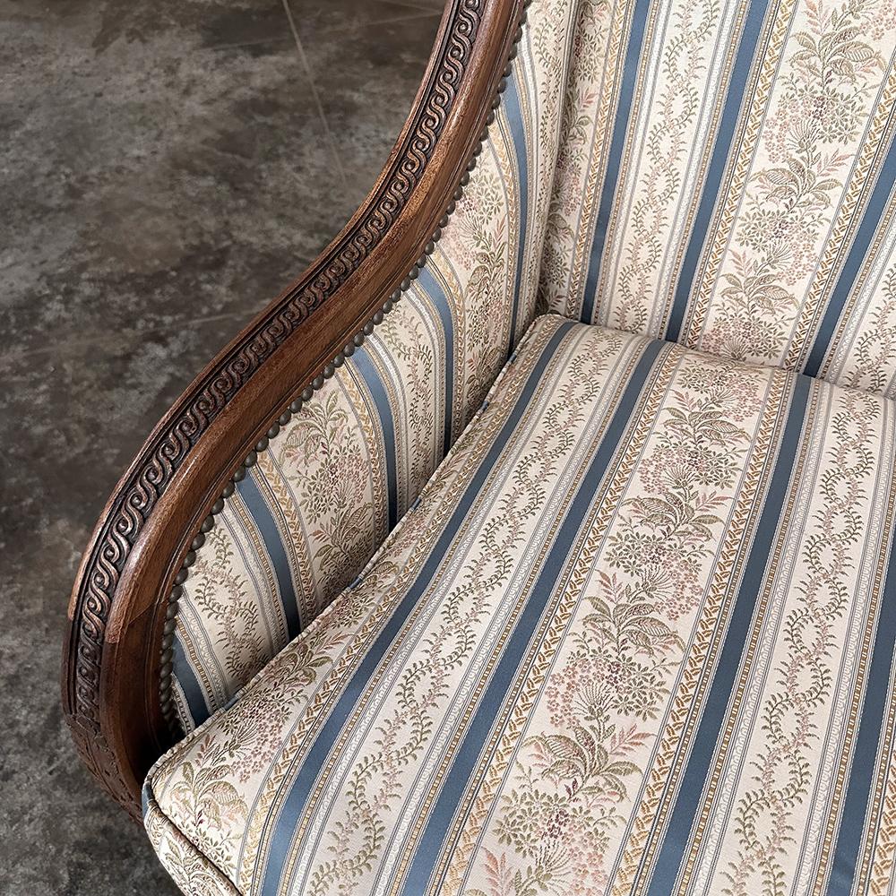 Pair Antique French Louis XVI Walnut Upholstered Bergeres ~ Armchairs For Sale 6