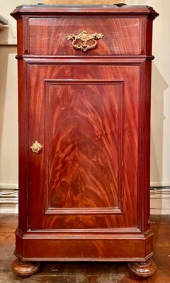 Pair Antique French Mahogany Cabinets with Marble-Tops, Circa 1890-1900.