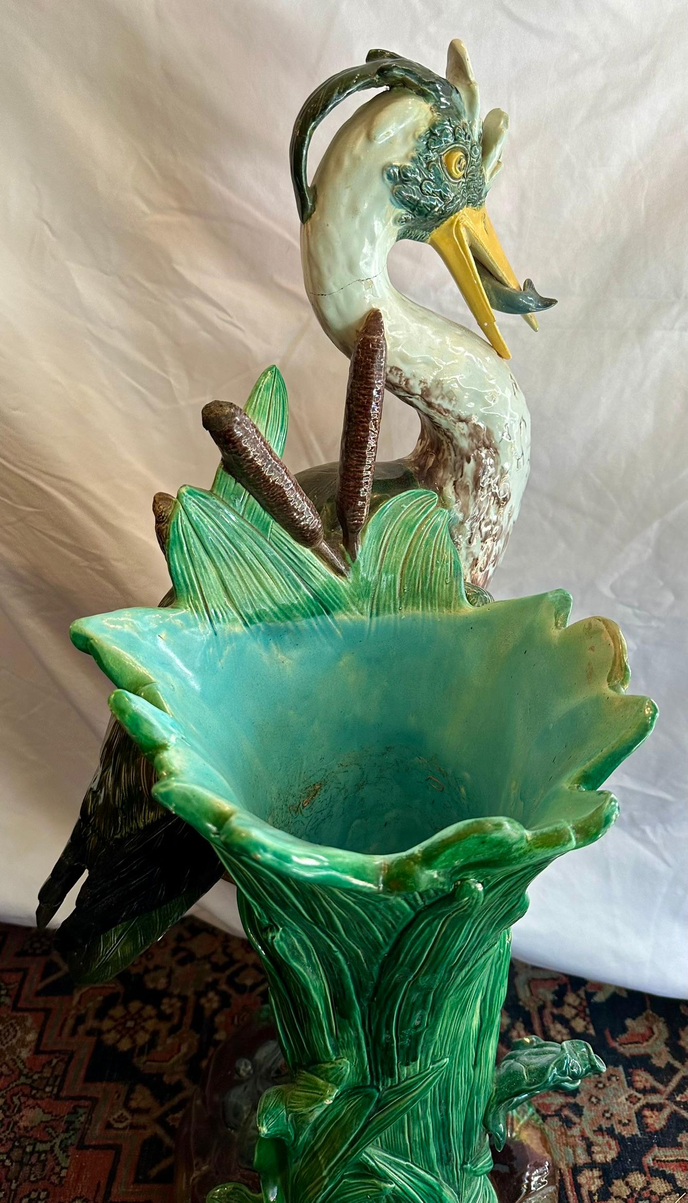 Par de Paragüeros Figurados de Pájaro de Mayólica Antique French, Circa 1890. en venta 6