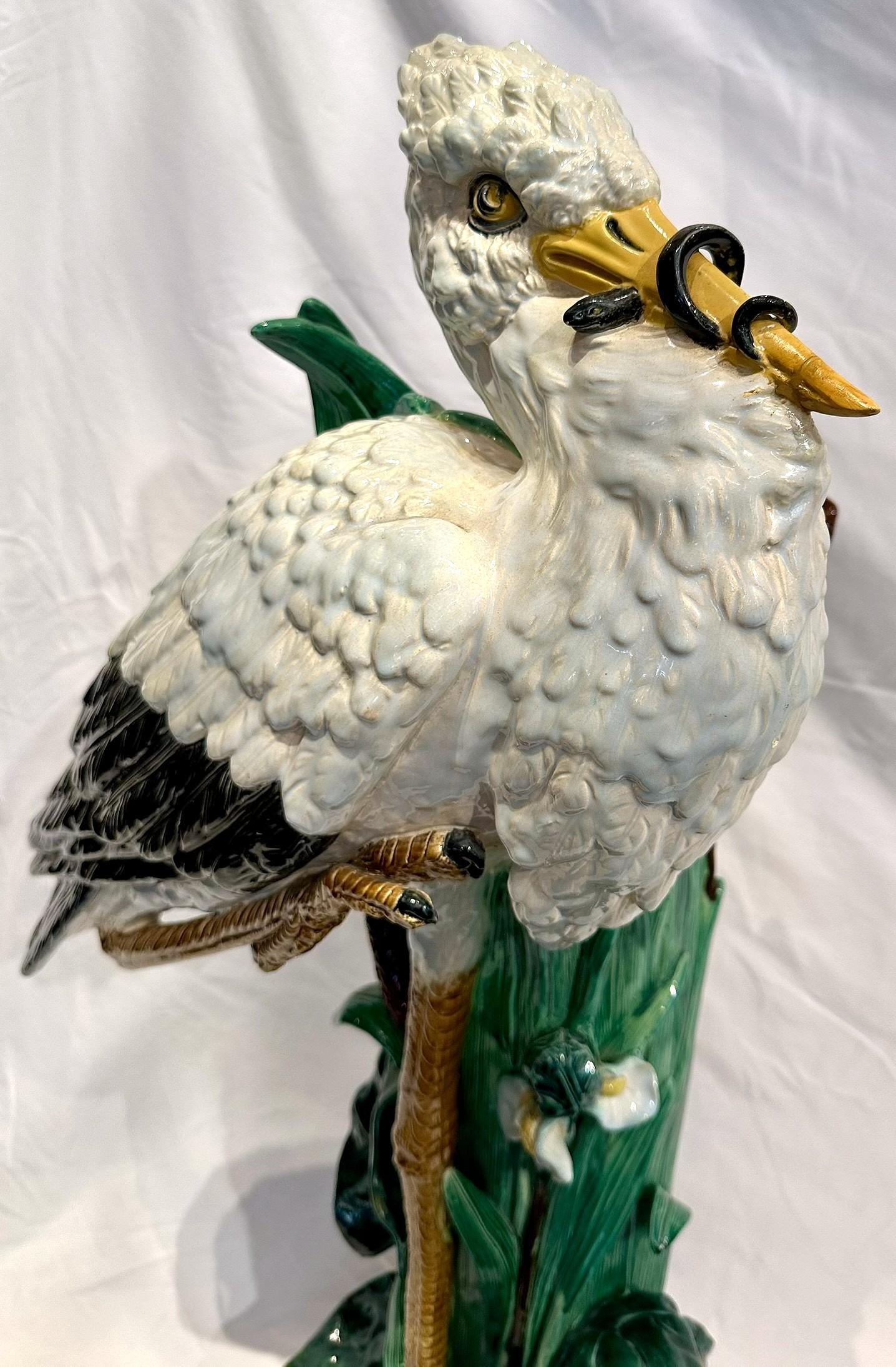 Par de Paragüeros Figurados de Pájaro de Mayólica Antique French, Circa 1890. Francés en venta