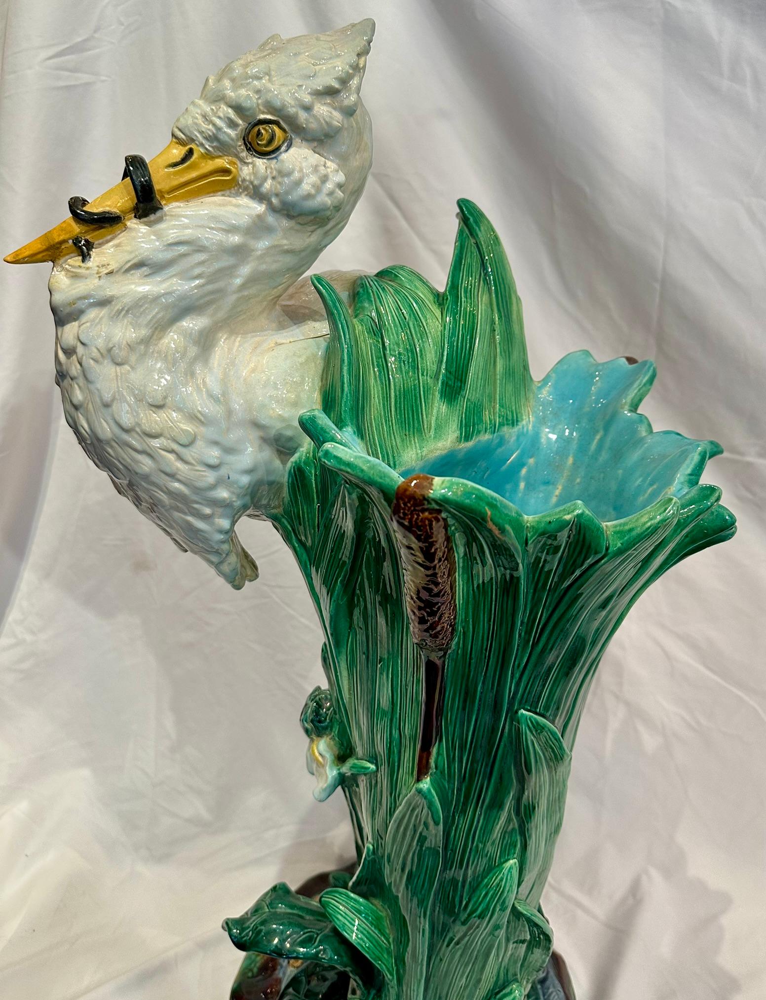 Par de Paragüeros Figurados de Pájaro de Mayólica Antique French, Circa 1890. siglo XIX en venta