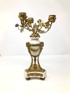 Coppia di candelabri francesi in marmo e bronzo dorato, circa 1860-1870