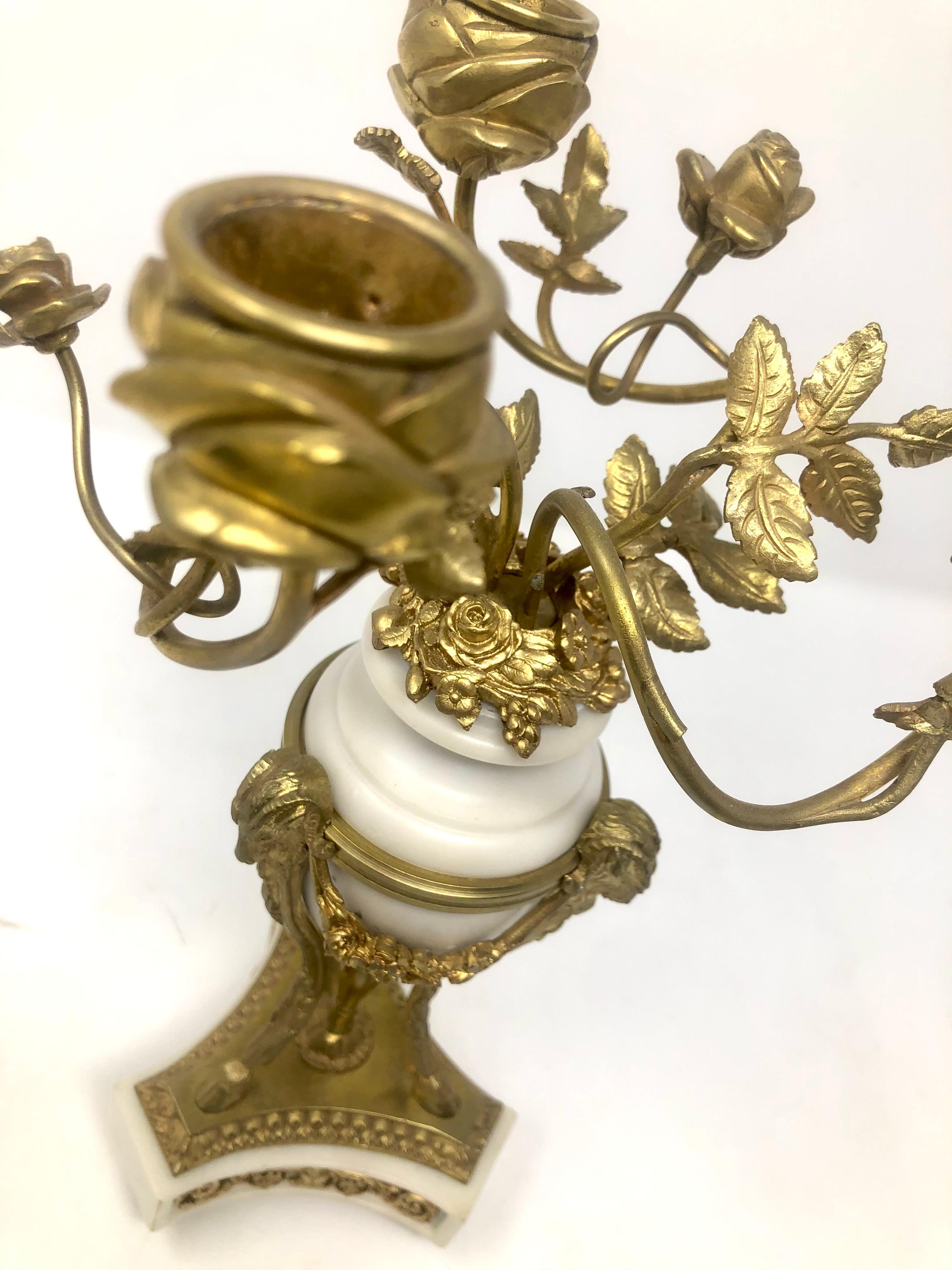 19th Century Pair of Antique French Marble and Gold Bronze Candelabra, Circa 1860-1870 For Sale