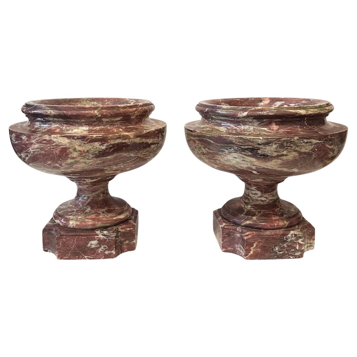 Pair Antique French Marble Pedestal Urns