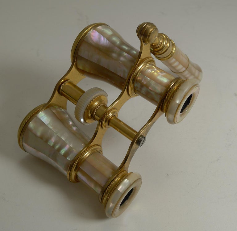 Pair of Antique French Mother of Pearl Opera Glasses by LeMaire, Paris