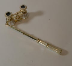 Pair Antique French Mother of Pearl Opera Glasses c.1890, Lorgnette Handle