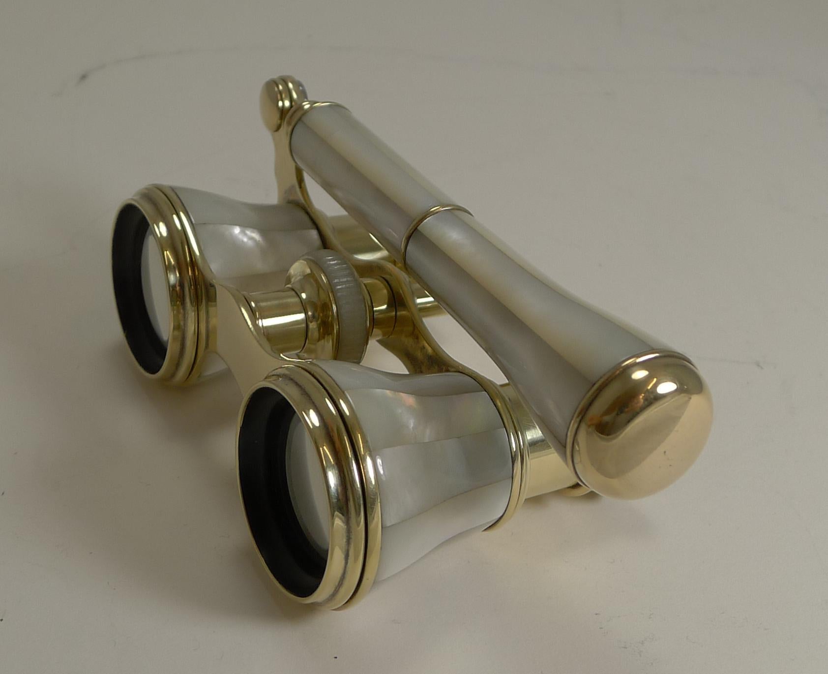 English Pair Antique French Mother of Pearl Opera Glasses c.1890 - Lorgnette Handle