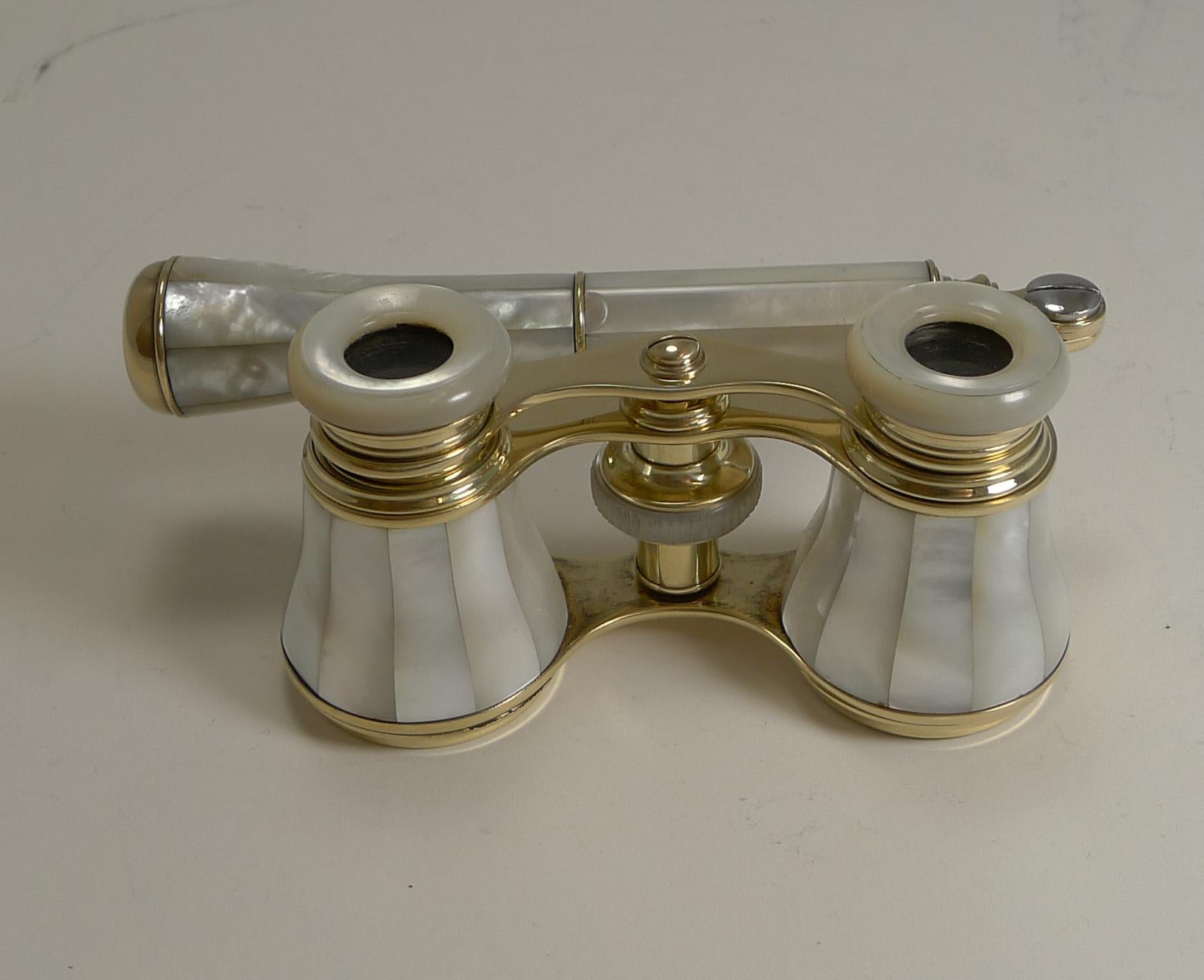 Late 19th Century Pair Antique French Mother of Pearl Opera Glasses c.1890 - Lorgnette Handle