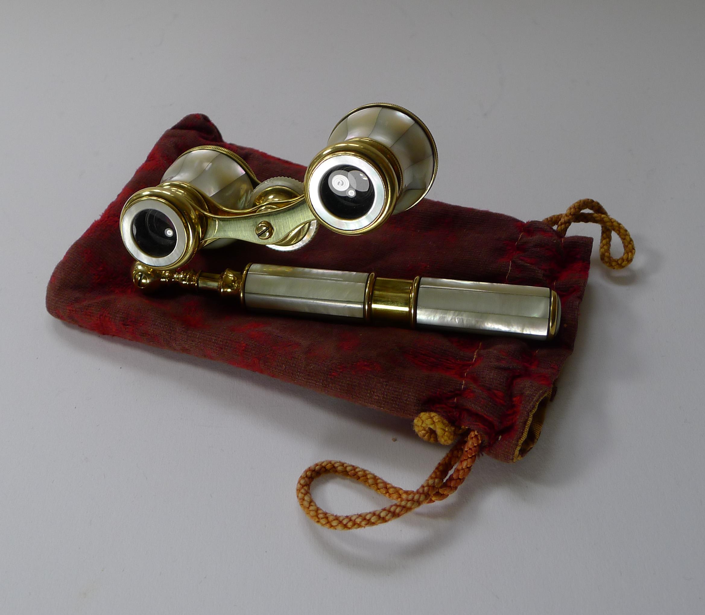 Pair Antique French Mother of Pearl Opera Glasses c.1900, Lorgnette Handle 5