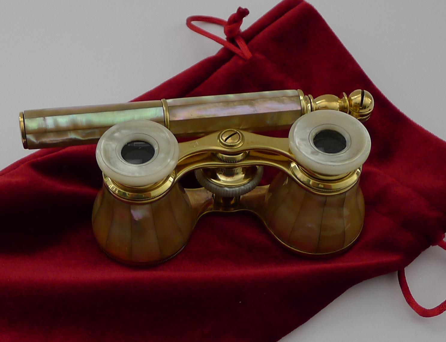 Pair Antique French Mother of Pearl Opera Glasses c.1910 - Lorgnette Handle 4