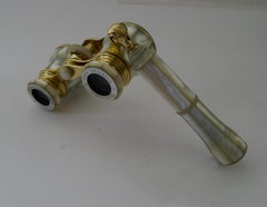 Pair Antique French Mother of Pearl Opera Glasses circa 1910, Lorgnette Handle