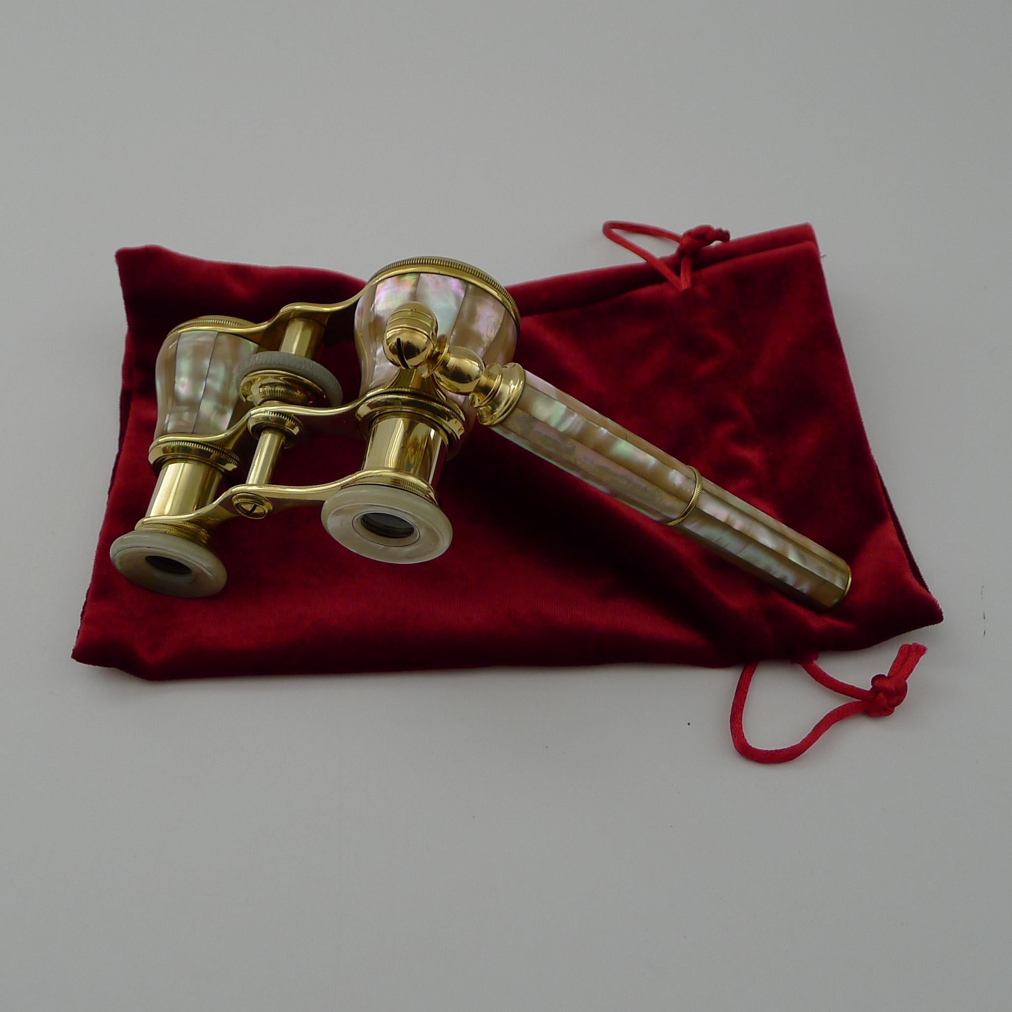 Edwardian Pair Antique French Mother of Pearl Opera Glasses c.1910 - Lorgnette Handle
