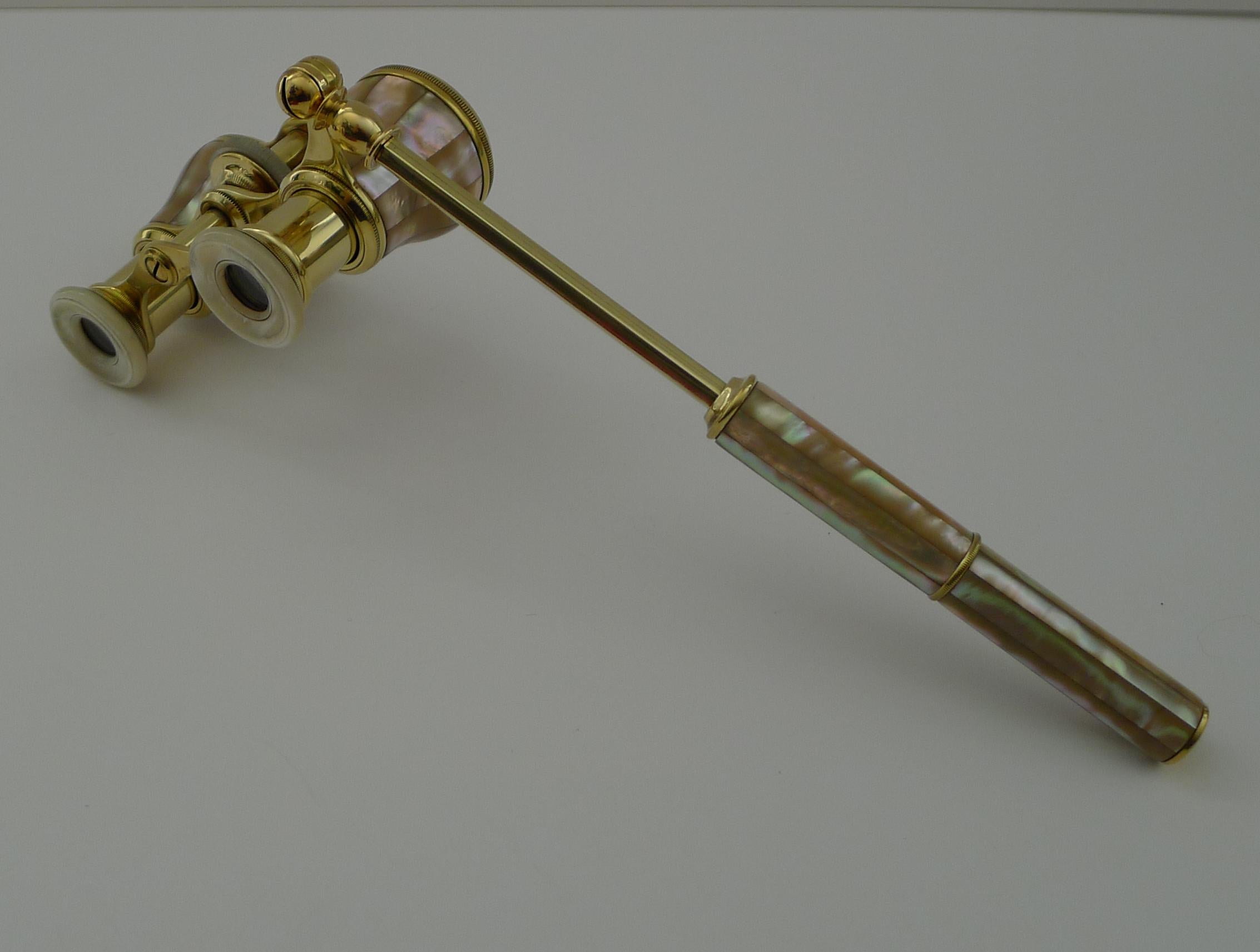 Early 20th Century Pair Antique French Mother of Pearl Opera Glasses c.1910 - Lorgnette Handle