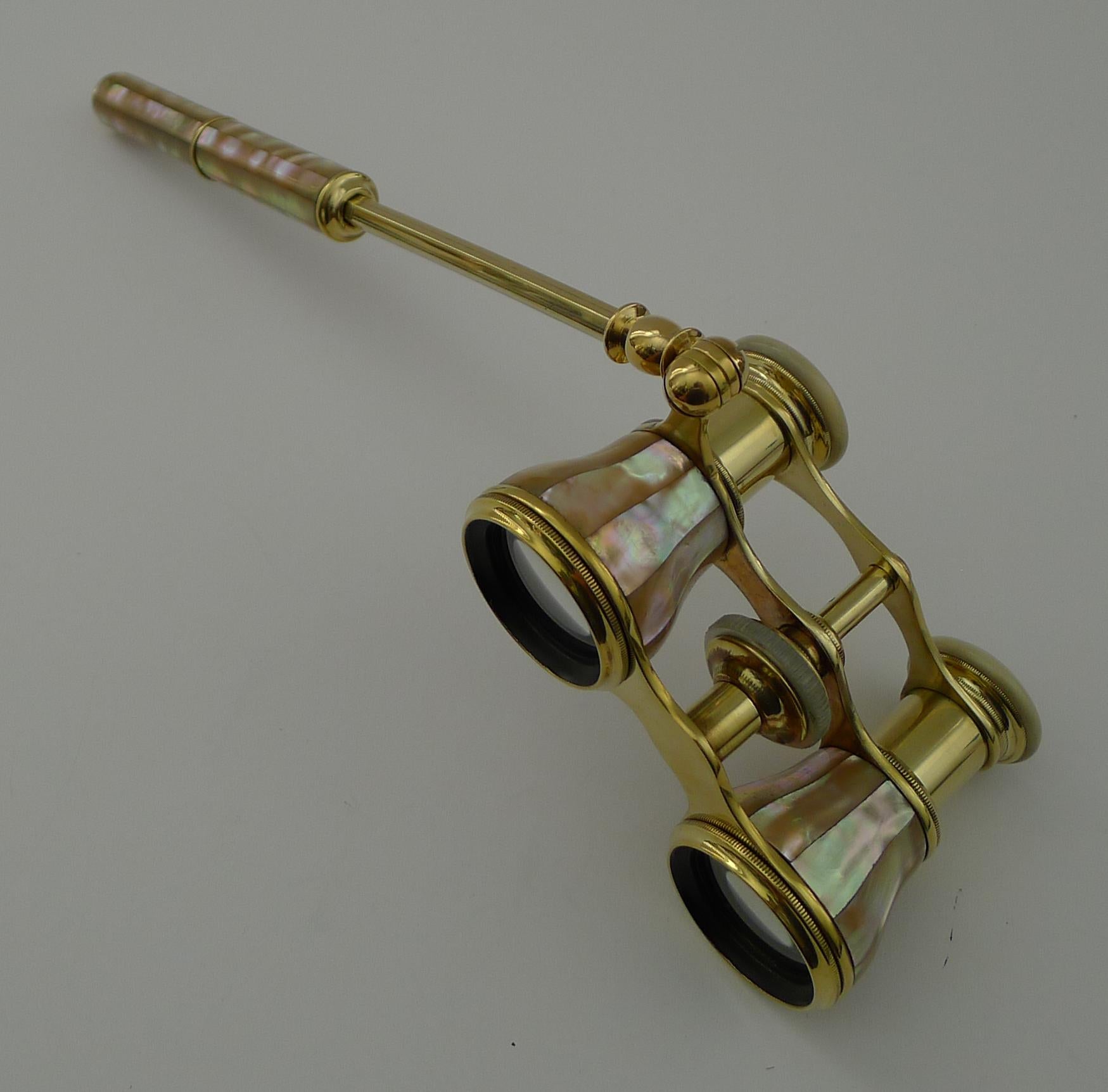 Pair Antique French Mother of Pearl Opera Glasses c.1910 - Lorgnette Handle 2