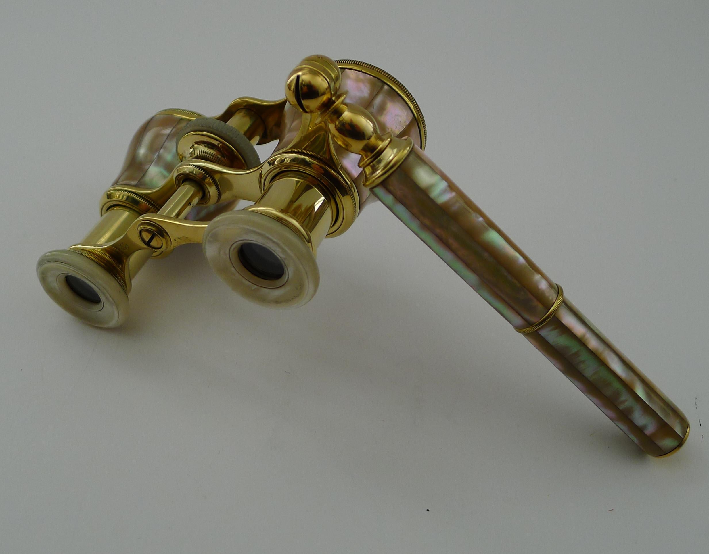 Pair Antique French Mother of Pearl Opera Glasses c.1910 - Lorgnette Handle 3