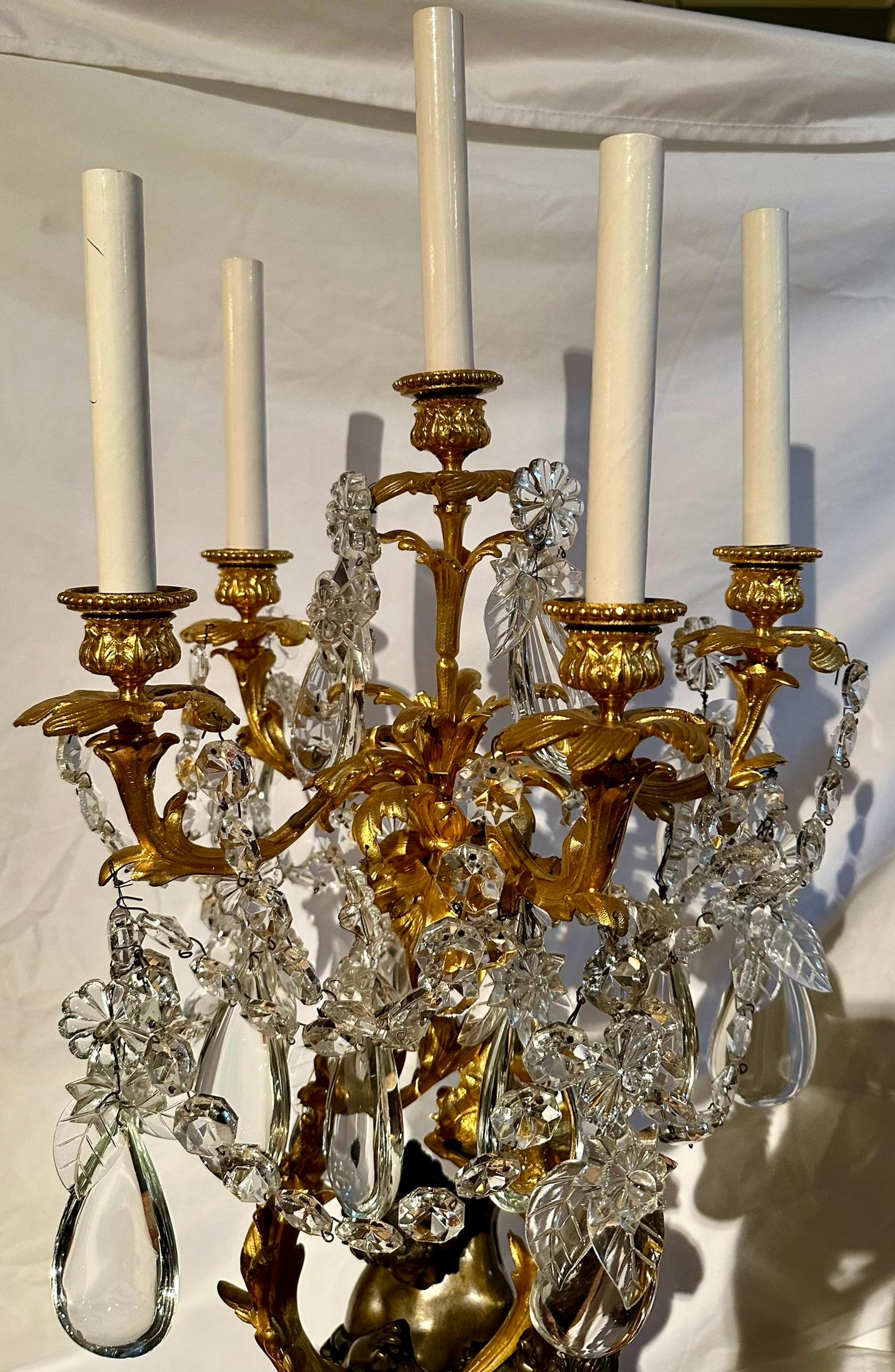 19th Century Pair Antique French Napoleon III Baccarat Crystal & Bronze Candelabra Circa 1860 For Sale