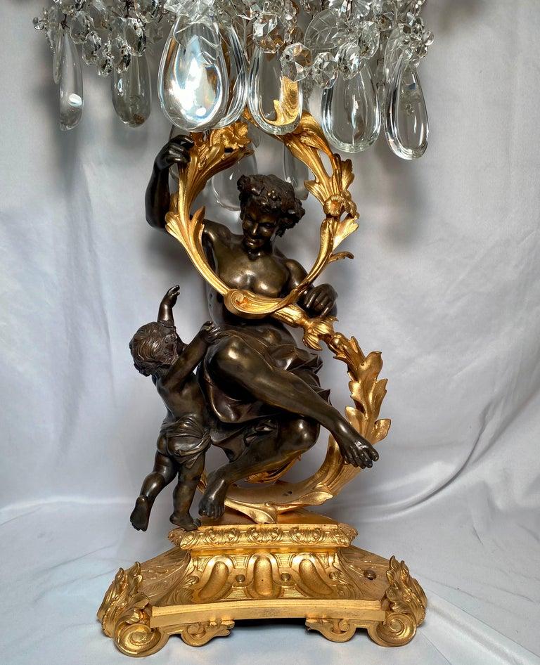 XIXe siècle Paire de chandeliers anciens en bronze et cristal de Baccarat Napoléon III Circa 1860 en vente