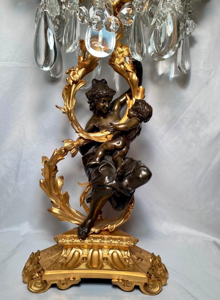 Bronze Paire de chandeliers anciens en bronze et cristal de Baccarat Napoléon III Circa 1860 en vente