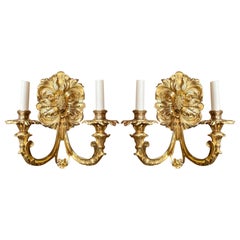 Pair Antique French Napoleon III Gold Bronze Plaque Sconces, circa 1885-1895