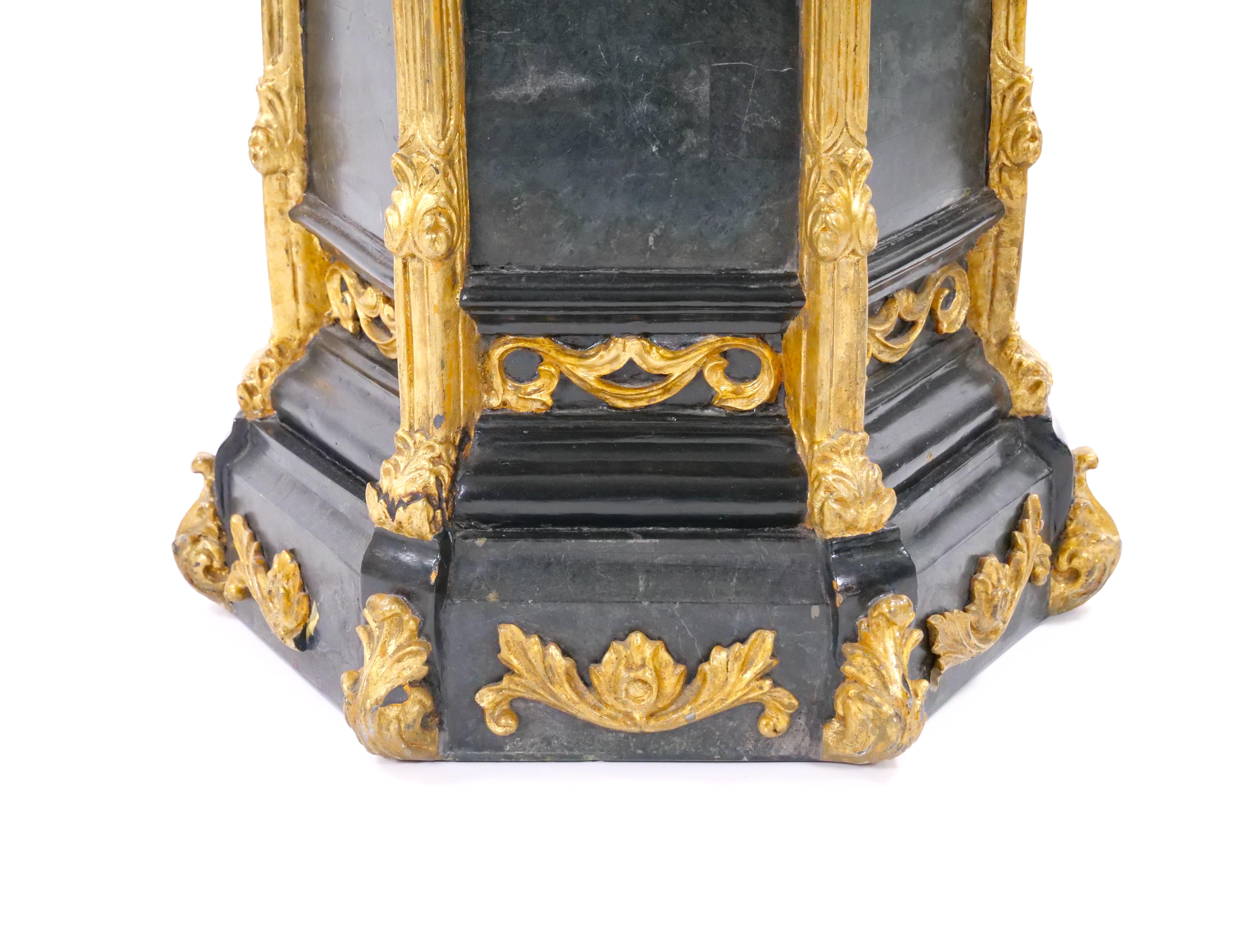 Pair Antique French Napoleon III Marble Ebonized / Gilt Wooden Pedestals For Sale 6