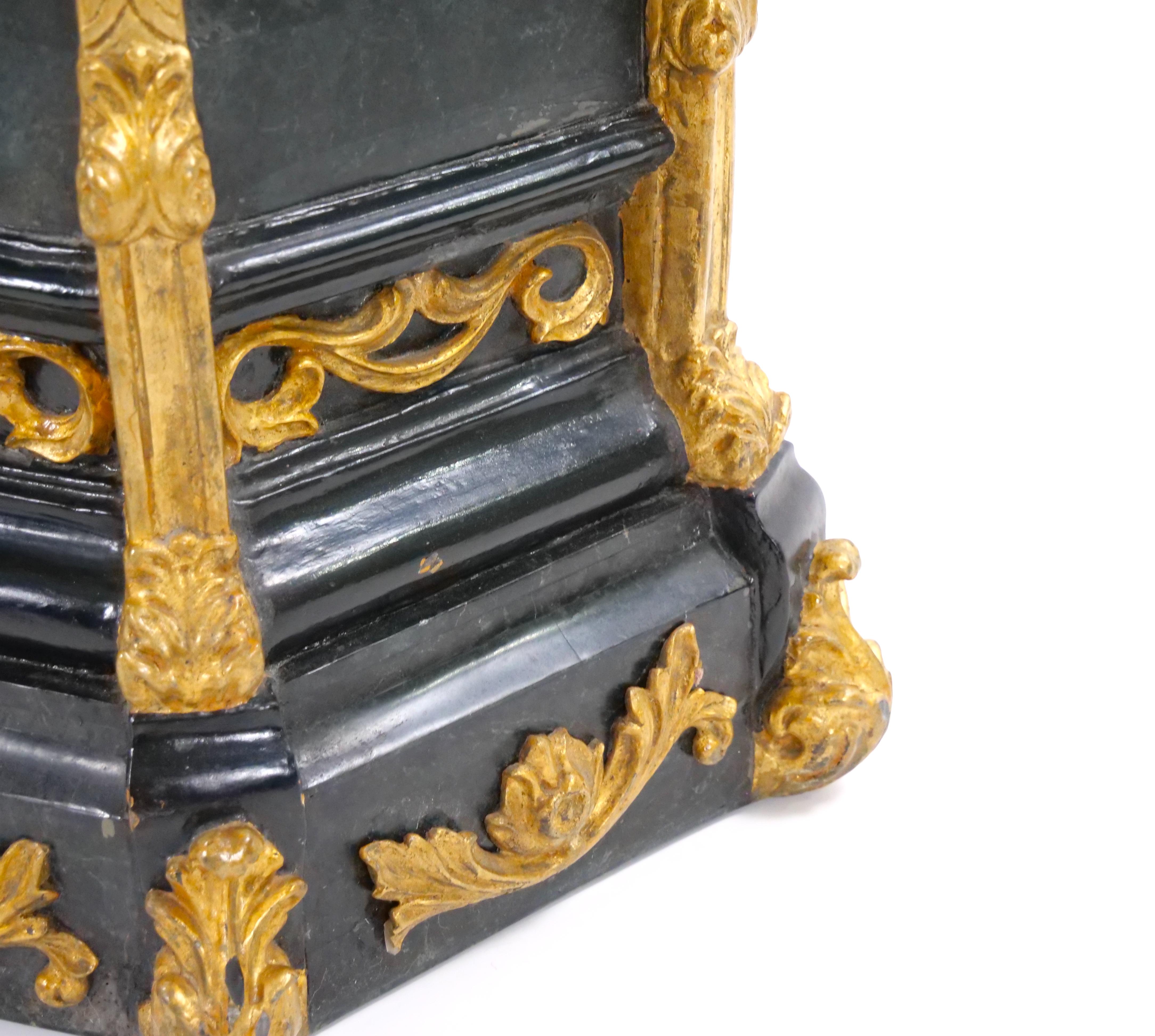 Pair Antique French Napoleon III Marble Ebonized / Gilt Wooden Pedestals For Sale 7