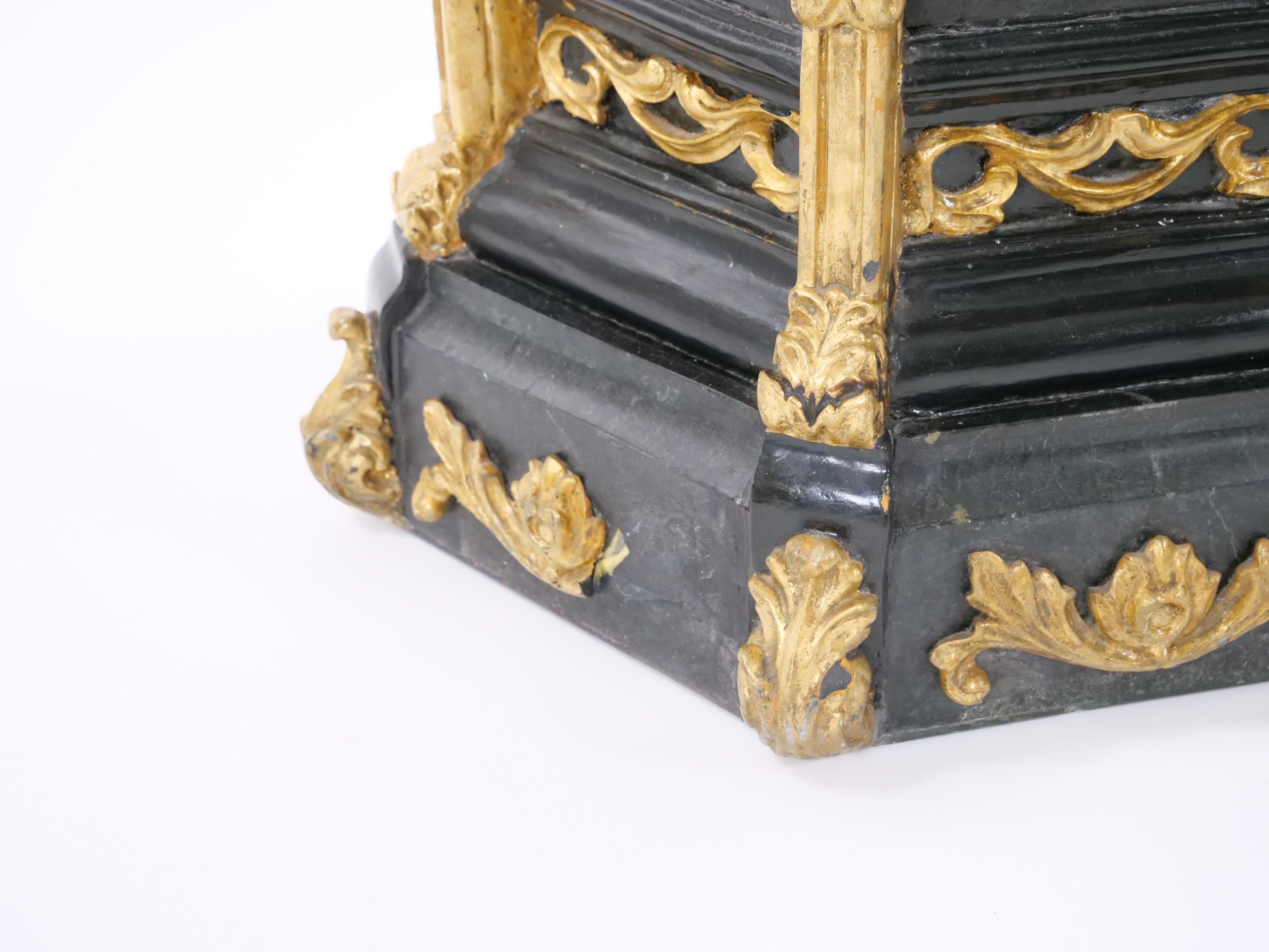 Pair Antique French Napoleon III Marble Ebonized / Gilt Wooden Pedestals For Sale 13