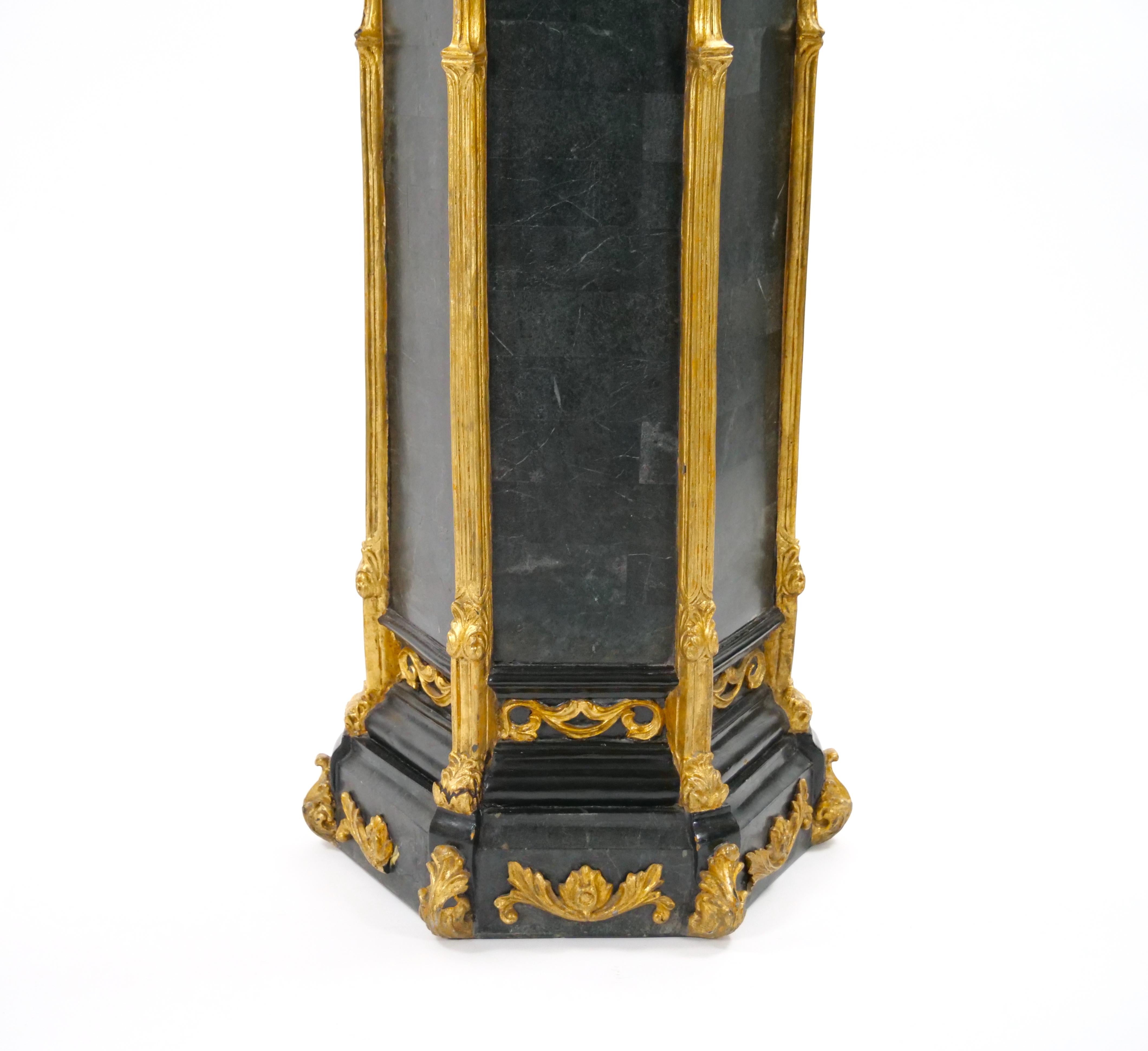 Pair Antique French Napoleon III Marble Ebonized / Gilt Wooden Pedestals For Sale 1