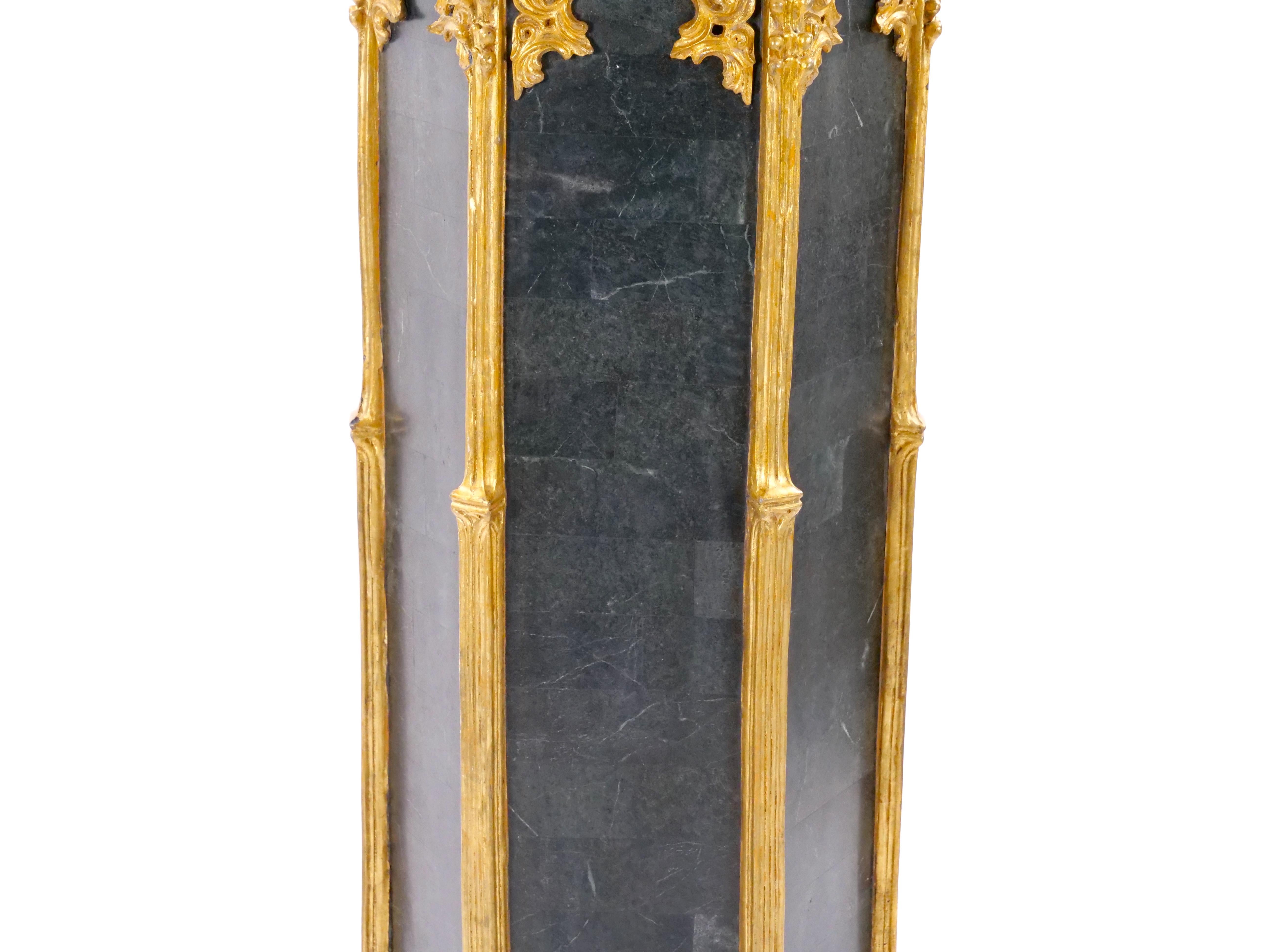 Pair Antique French Napoleon III Marble Ebonized / Gilt Wooden Pedestals For Sale 2