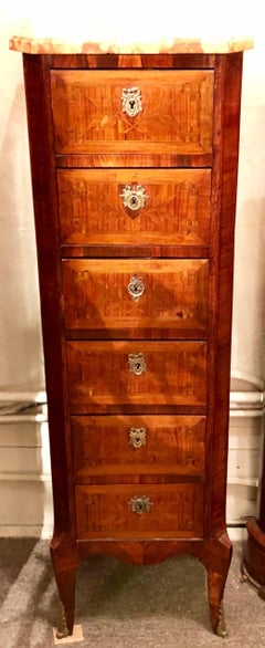 Pair of Antique French Narrow Chests with Marble Tops, circa 1880