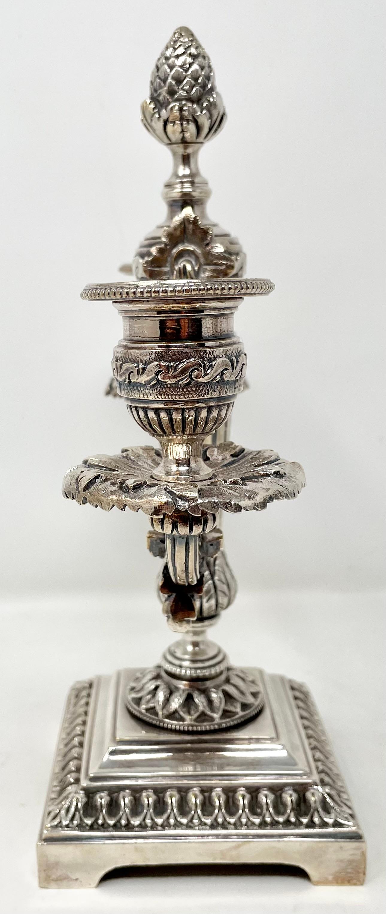 Neoclassical Pair Antique French Neo-Classical Silvered Bronze Candelabra, circa 1890-1900 For Sale
