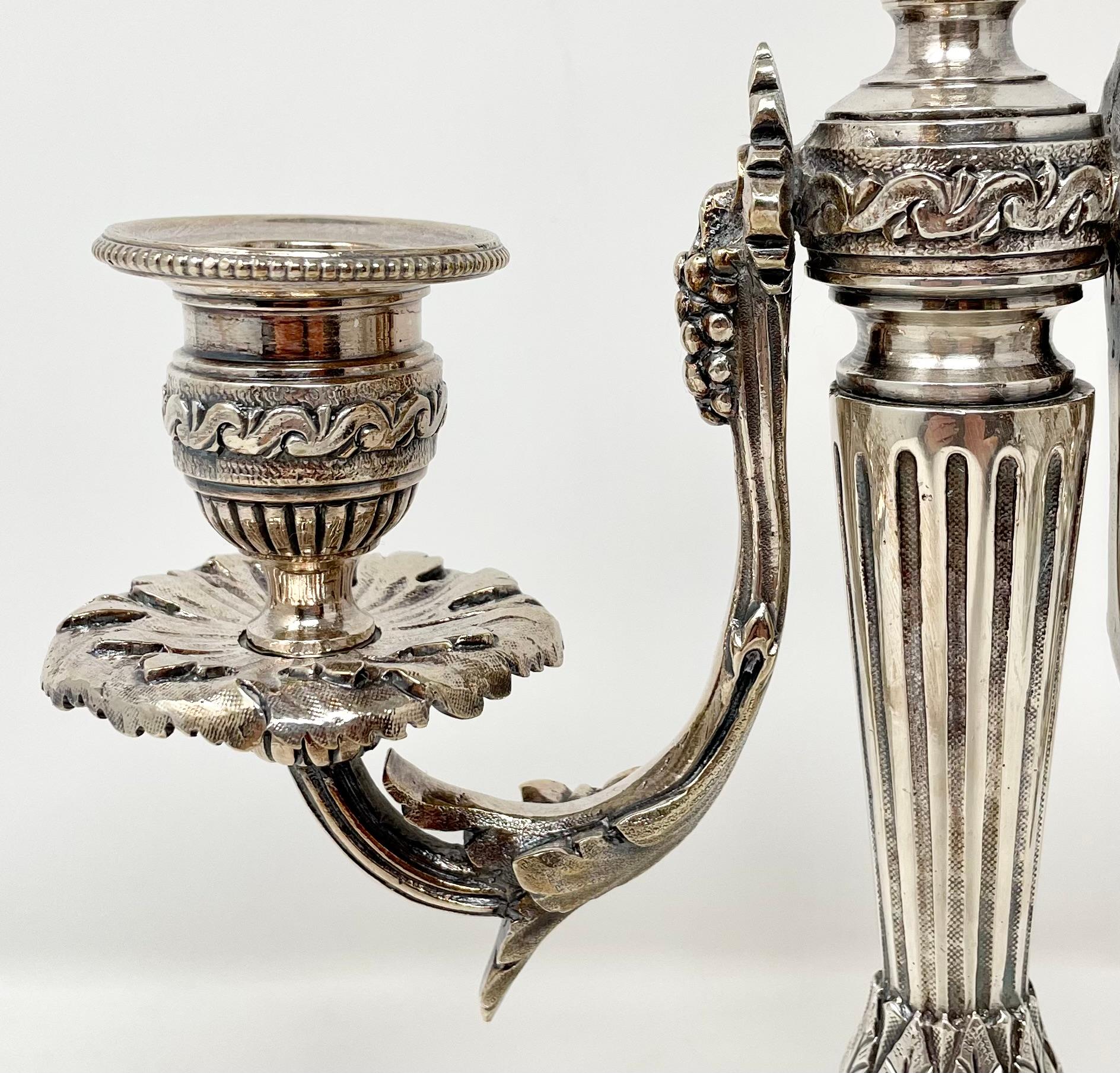 19th Century Pair Antique French Neo-Classical Silvered Bronze Candelabra, circa 1890-1900 For Sale