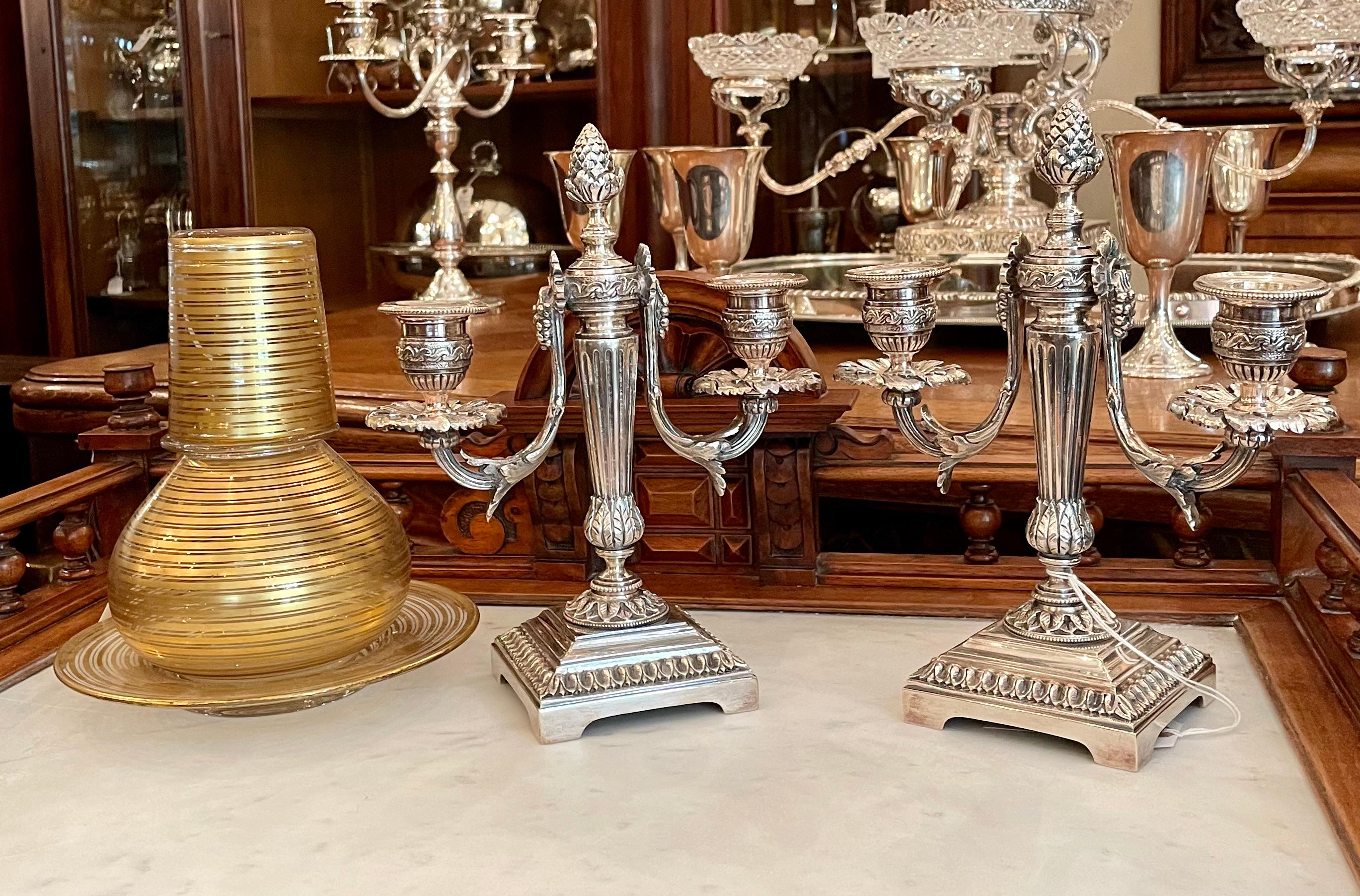 Pair Antique French Neo-Classical Silvered Bronze Candelabra, circa 1890-1900 For Sale 2