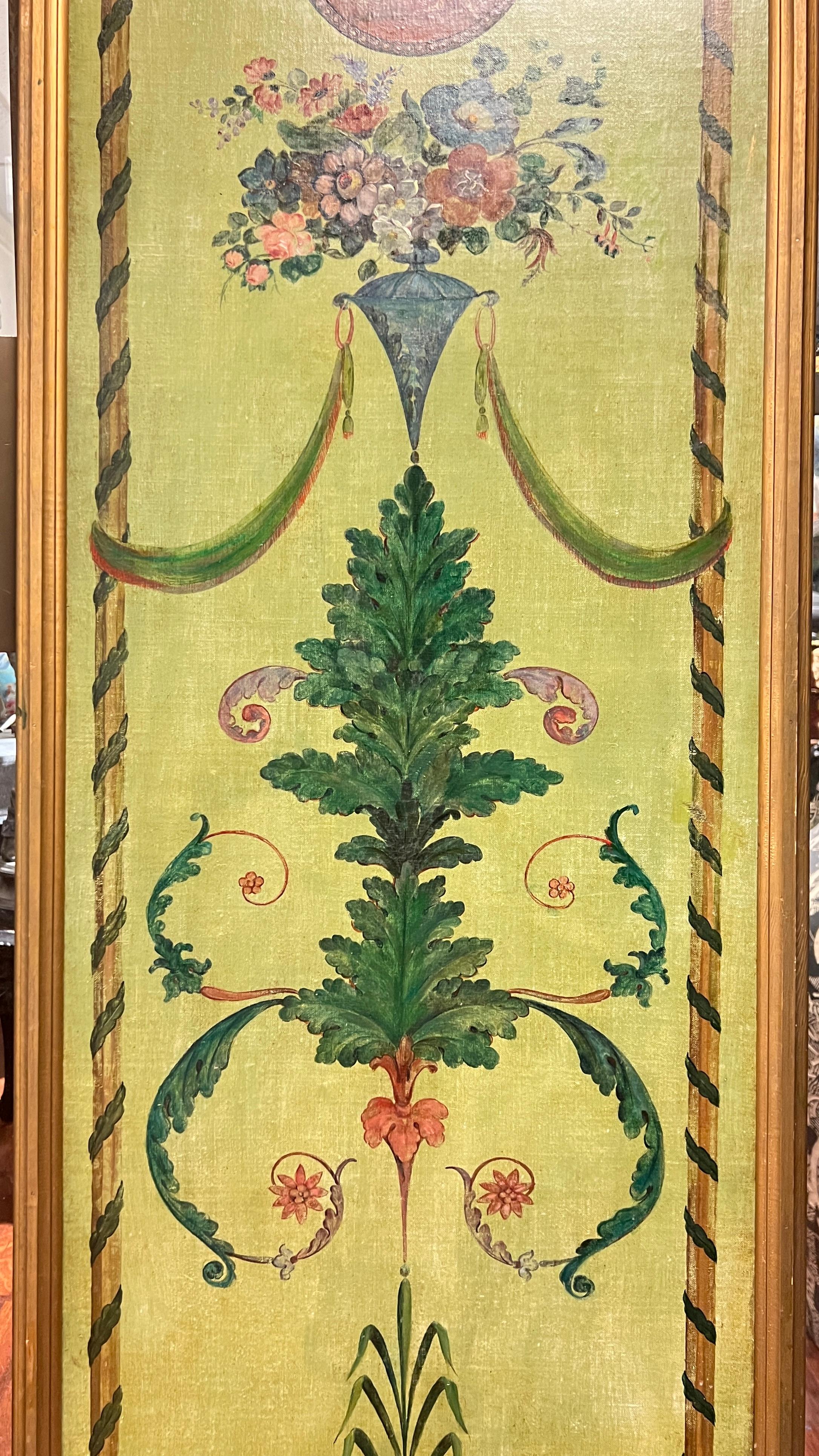Pair Antique French neoclassical Arts Tall Painted Wooden Panels 9