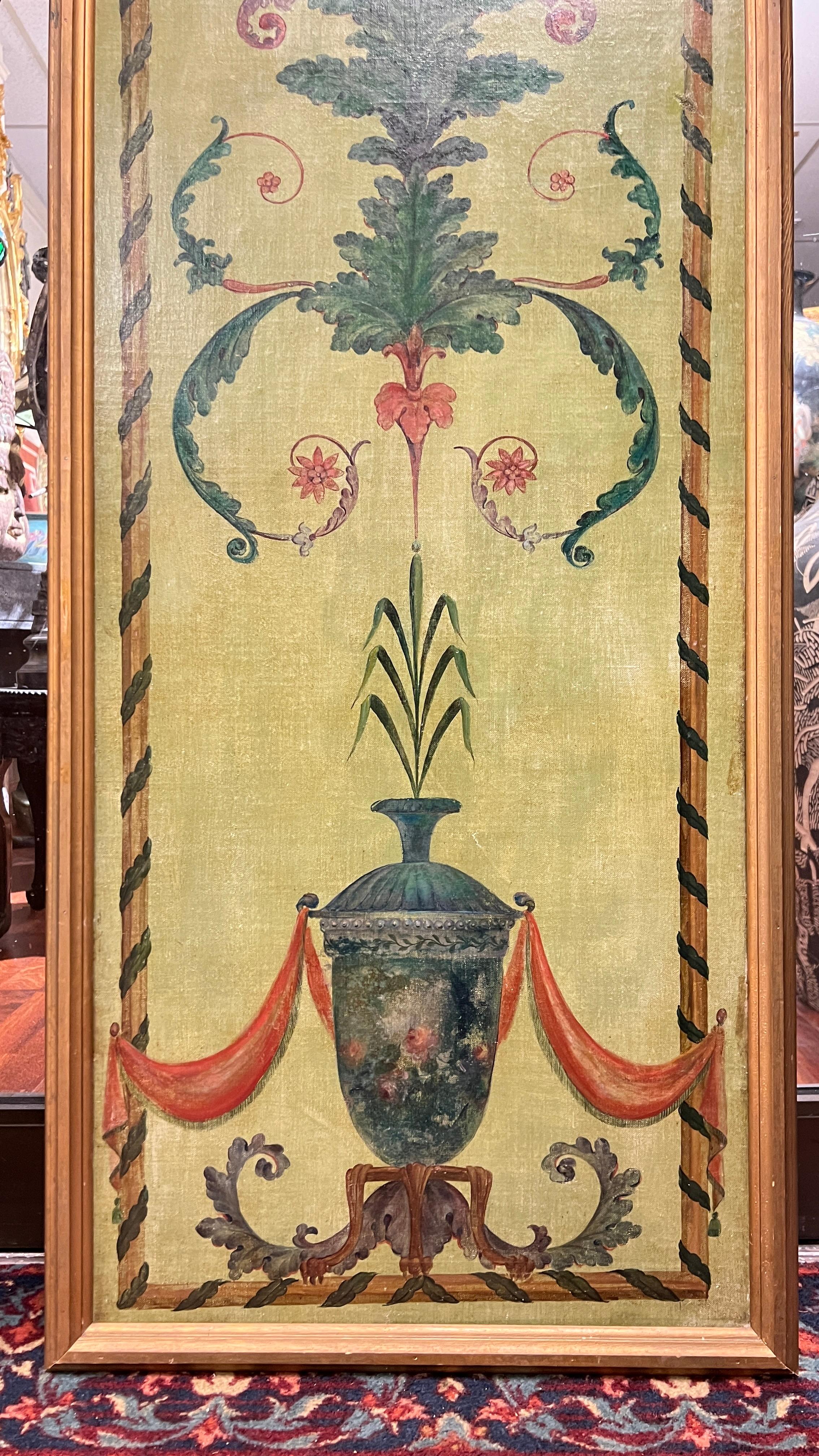 Pair Antique French neoclassical Arts Tall Painted Wooden Panels 10