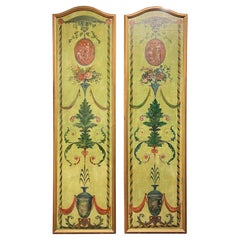 Pair Antique French neoclassical Arts Tall Painted Wooden Panels
