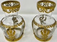 Pair Antique French Neoclassical Bronze D'ore Mounted Crystal Vases, Circa, 1900