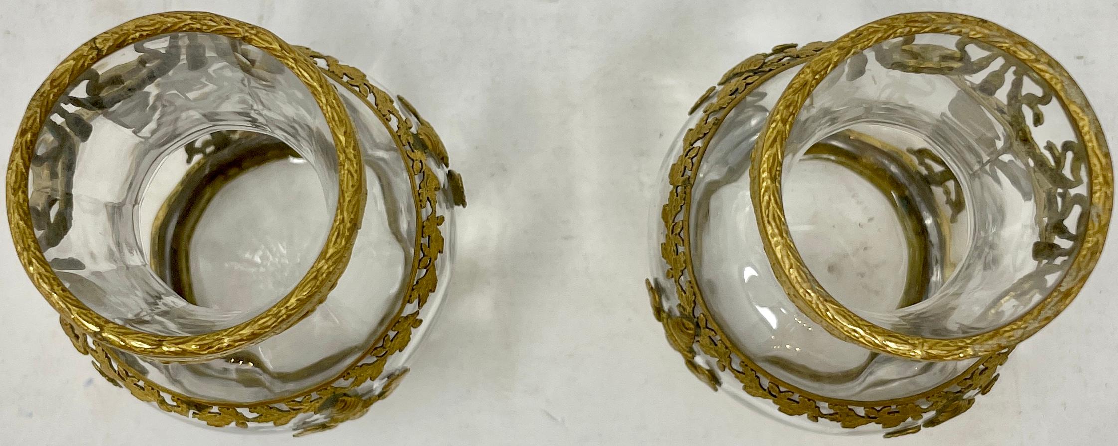 20th Century Pair Antique French Neoclassical Bronze D'ore Mounted Crystal Vases, Circa, 1900